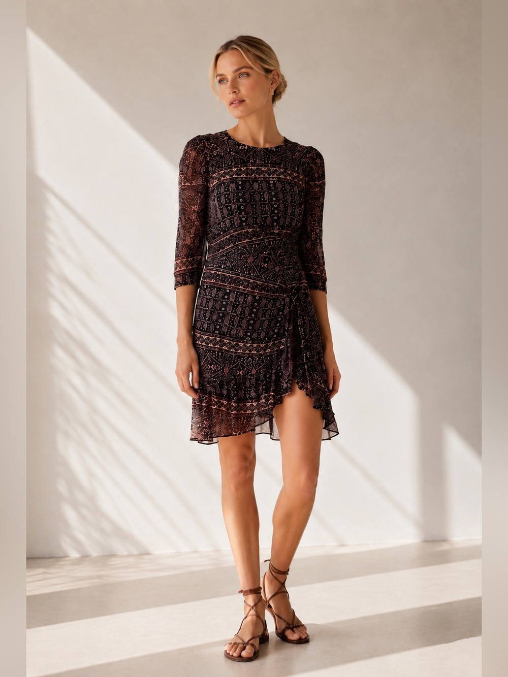 NWT ULLA JOHNSON Aicha Silk Chiffon Printed
Dress in Earthy Brown Sz 4